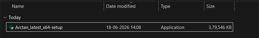 Arctan installer file ready to open